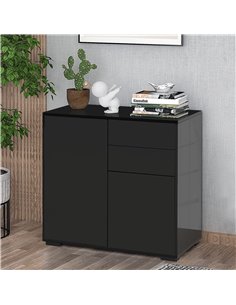 HOMCOM High Gloss Sideboard, Side Cabinet, Push-Open Design with 2 Drawer for Living Room, Bedroom, Black 838-075BK 2