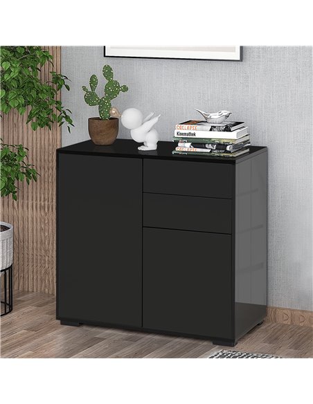 HOMCOM High Gloss Sideboard, Side Cabinet, Push-Open Design with 2 Drawer for Living Room, Bedroom, Black 838-075BK - pic 71090 | FastDaddyshop