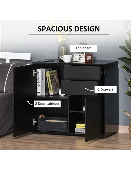 HOMCOM High Gloss Sideboard, Side Cabinet, Push-Open Design with 2 Drawer for Living Room, Bedroom, Black 838-075BK - pic 71092 | FastDaddyshop