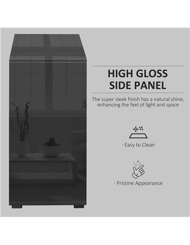 HOMCOM High Gloss Sideboard, Side Cabinet, Push-Open Design with 2 Drawer for Living Room, Bedroom, Black 838-075BK