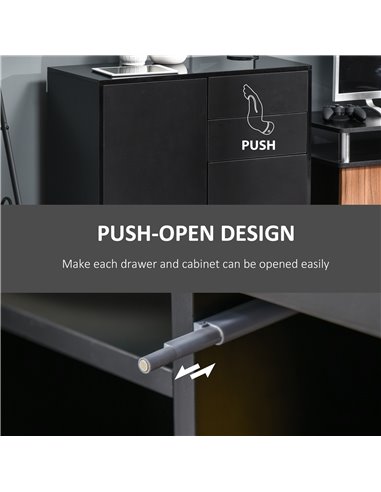 HOMCOM High Gloss Sideboard, Side Cabinet, Push-Open Design with 2 Drawer for Living Room, Bedroom, Black 838-075BK