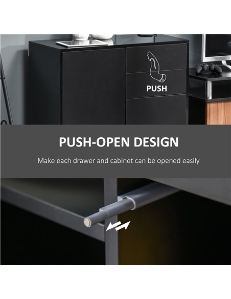 HOMCOM High Gloss Sideboard, Side Cabinet, Push-Open Design with 2 Drawer for Living Room, Bedroom, Black 838-075BK - pic 71094 | FastDaddyshop