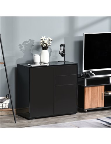 HOMCOM High Gloss Sideboard, Side Cabinet, Push-Open Design with 2 Drawer for Living Room, Bedroom, Black 838-075BK