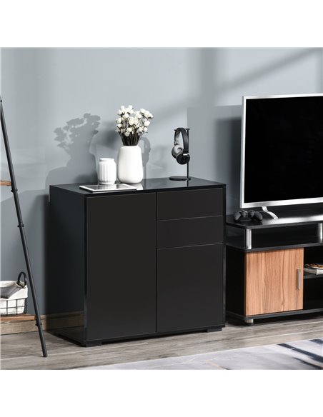 HOMCOM High Gloss Sideboard, Side Cabinet, Push-Open Design with 2 Drawer for Living Room, Bedroom, Black 838-075BK - pic 71097 | FastDaddyshop