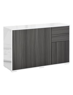 HOMCOM Sideboard High Gloss, Living Room Bedroom Side Cabinet, Push-Open, 2 Drawers, Light Grey and White 838-077GY