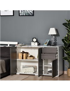 HOMCOM Sideboard High Gloss, Living Room Bedroom Side Cabinet, Push-Open, 2 Drawers, Light Grey and White 838-077GY 2