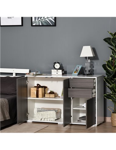 HOMCOM Sideboard High Gloss, Living Room Bedroom Side Cabinet, Push-Open, 2 Drawers, Light Grey and White 838-077GY