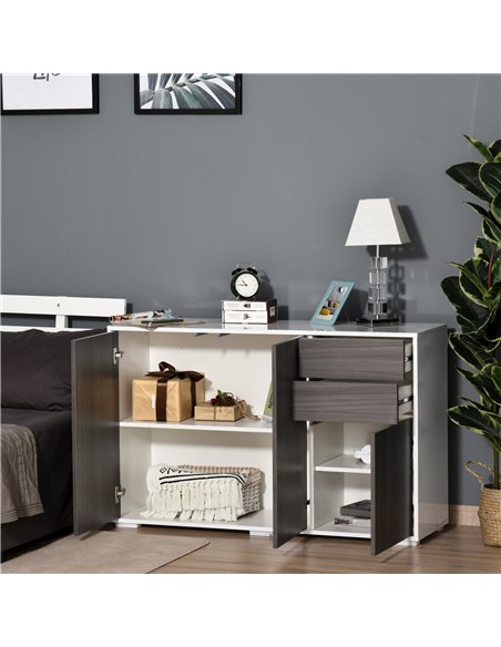 HOMCOM Sideboard High Gloss, Living Room Bedroom Side Cabinet, Push-Open, 2 Drawers, Light Grey and White 838-077GY - pic 71099 | FastDaddyshop