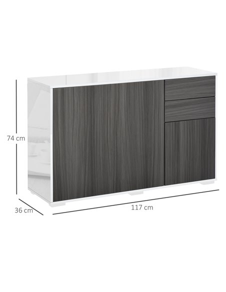 HOMCOM Sideboard High Gloss, Living Room Bedroom Side Cabinet, Push-Open, 2 Drawers, Light Grey and White 838-077GY - pic 71100 | FastDaddyshop