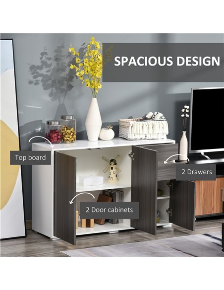 HOMCOM Sideboard High Gloss, Living Room Bedroom Side Cabinet, Push-Open, 2 Drawers, Light Grey and White 838-077GY - pic 71101 | FastDaddyshop