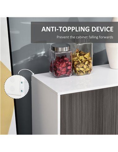 HOMCOM Sideboard High Gloss, Living Room Bedroom Side Cabinet, Push-Open, 2 Drawers, Light Grey and White 838-077GY