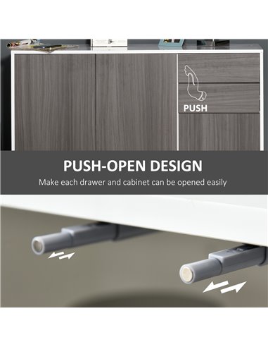 HOMCOM Sideboard High Gloss, Living Room Bedroom Side Cabinet, Push-Open, 2 Drawers, Light Grey and White 838-077GY