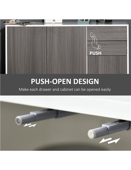 HOMCOM Sideboard High Gloss, Living Room Bedroom Side Cabinet, Push-Open, 2 Drawers, Light Grey and White 838-077GY - pic 71104 | FastDaddyshop