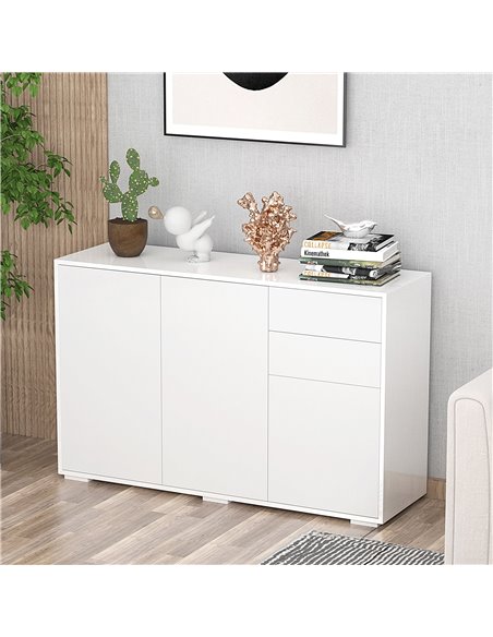 HOMCOM High Gloss Sideboard, Side Cabinet, Push-Open Design with 2 Drawer for Living Room, Bedroom, White 838-077CW - pic 71108 | FastDaddyshop