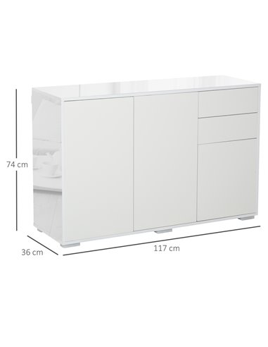 HOMCOM High Gloss Sideboard, Side Cabinet, Push-Open Design with 2 Drawer for Living Room, Bedroom, White 838-077CW