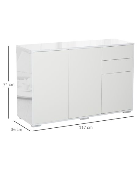 HOMCOM High Gloss Sideboard, Side Cabinet, Push-Open Design with 2 Drawer for Living Room, Bedroom, White 838-077CW - pic 71109 | FastDaddyshop