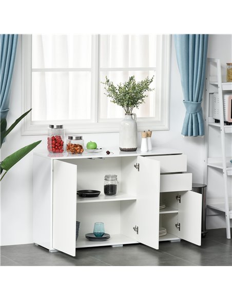 HOMCOM High Gloss Sideboard, Side Cabinet, Push-Open Design with 2 Drawer for Living Room, Bedroom, White 838-077CW - pic 71110 | FastDaddyshop