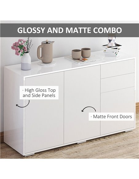 HOMCOM High Gloss Sideboard, Side Cabinet, Push-Open Design with 2 Drawer for Living Room, Bedroom, White 838-077CW - pic 71112 | FastDaddyshop