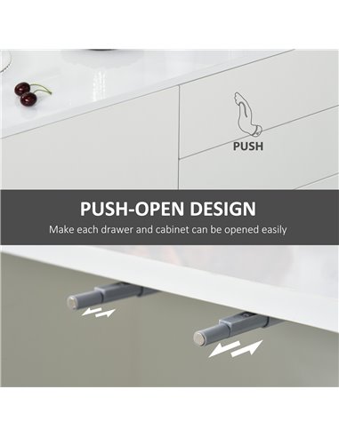 HOMCOM High Gloss Sideboard, Side Cabinet, Push-Open Design with 2 Drawer for Living Room, Bedroom, White 838-077CW