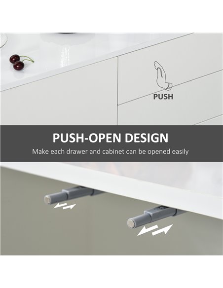 HOMCOM High Gloss Sideboard, Side Cabinet, Push-Open Design with 2 Drawer for Living Room, Bedroom, White 838-077CW - pic 71113 | FastDaddyshop