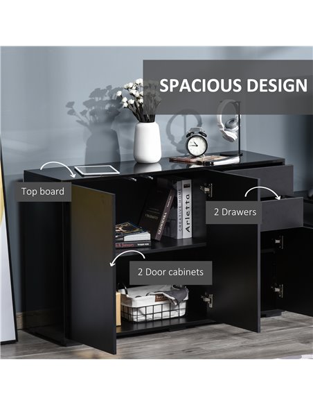 HOMCOM High Gloss Sideboard, Side Cabinet, Push-Open Design with 2 Drawer for Living Room, Bedroom, Black 838-077BK - pic 71119 | FastDaddyshop