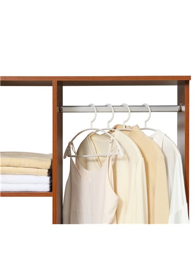 HOMCOM Open Wardrobe with Hanging Rail and Storage Shelves w/Wheels Bedroom-Walnut