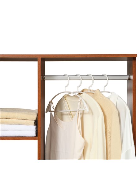 HOMCOM Open Wardrobe with Hanging Rail and Storage Shelves w/Wheels Bedroom-Walnut - pic 7112 | FastDaddyshop