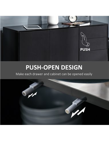 HOMCOM High Gloss Sideboard, Side Cabinet, Push-Open Design with 2 Drawer for Living Room, Bedroom, Black 838-077BK