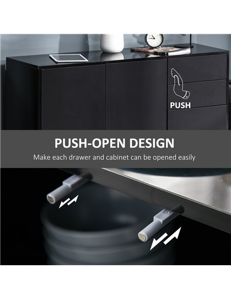 HOMCOM High Gloss Sideboard, Side Cabinet, Push-Open Design with 2 Drawer for Living Room, Bedroom, Black 838-077BK - pic 71122 | FastDaddyshop