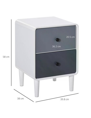 HOMCOM Contemporary Side Cabinet Nightstand, Home Storage Organizer with 2 Drawers for Bedroom, Living Room 831-359