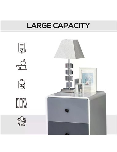 HOMCOM Contemporary Side Cabinet Nightstand, Home Storage Organizer with 2 Drawers for Bedroom, Living Room 831-359