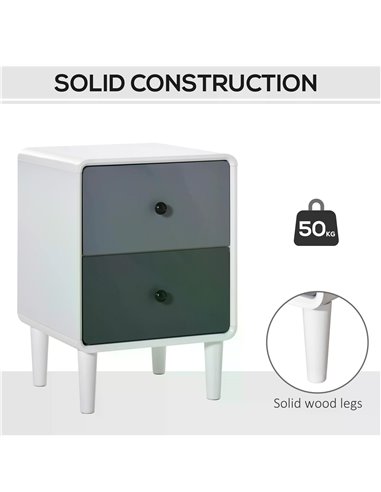 HOMCOM Contemporary Side Cabinet Nightstand, Home Storage Organizer with 2 Drawers for Bedroom, Living Room 831-359