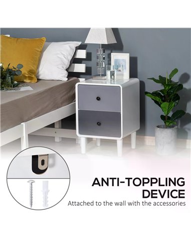 HOMCOM Contemporary Side Cabinet Nightstand, Home Storage Organizer with 2 Drawers for Bedroom, Living Room 831-359