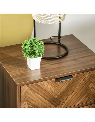 HOMCOM Herringbone Pattern Side Cabinet, Home Organizer with 2 Drawers, Hidden Handles, for Bedroom or Living Room, Walnut Brown