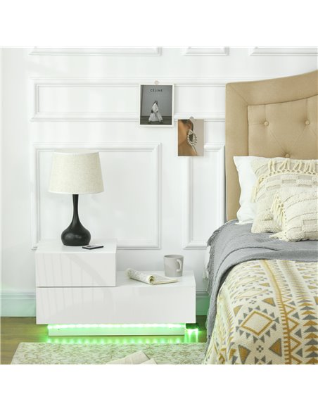 HOMCOM Contemporary Bedside Cabinet with High Gloss Drawers, Nightstand with RGB LED Lighting and Remote, for Bedroom or Living  - pic 71153 | FastDaddyshop