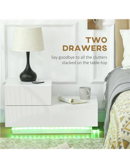 HOMCOM Contemporary Bedside Cabinet with High Gloss Drawers, Nightstand with RGB LED Lighting and Remote, for Bedroom or Living  - pic 71156 | FastDaddyshop