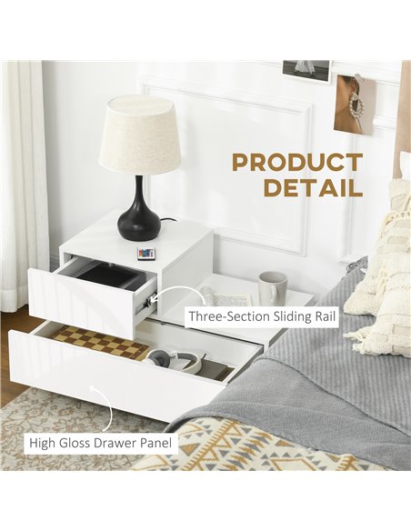 HOMCOM Contemporary Bedside Cabinet with High Gloss Drawers, Nightstand with RGB LED Lighting and Remote, for Bedroom or Living  - pic 71157 | FastDaddyshop