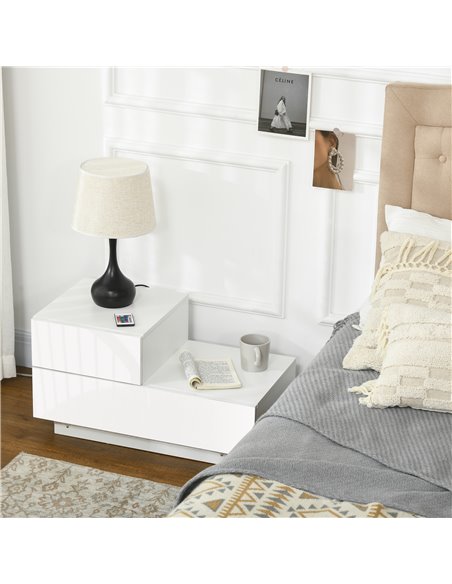 HOMCOM Contemporary Bedside Cabinet with High Gloss Drawers, Nightstand with RGB LED Lighting and Remote, for Bedroom or Living  - pic 71158 | FastDaddyshop