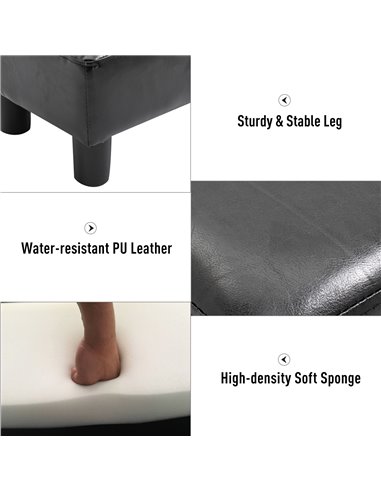 HOMCOM PU Leather Footstool Foot Rest Small Seat Foot Rest Chair Black Home Office with Legs 40 x 30 x 24cm 02-0239