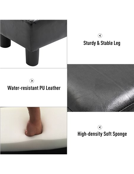 HOMCOM PU Leather Footstool Foot Rest Small Seat Foot Rest Chair Black Home Office with Legs 40 x 30 x 24cm 02-0239 - pic 71164 | FastDaddyshop