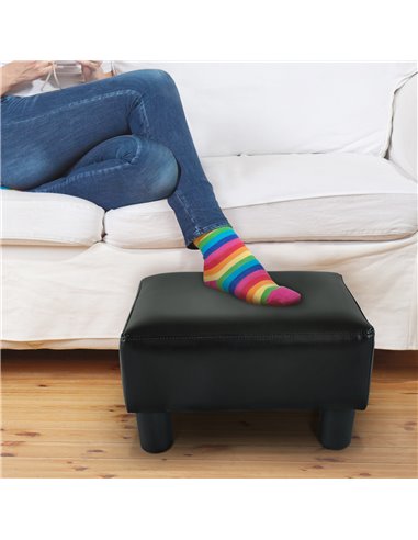HOMCOM PU Leather Footstool Foot Rest Small Seat Foot Rest Chair Black Home Office with Legs 40 x 30 x 24cm 02-0239