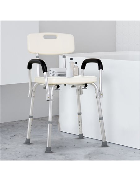 HOMCOM Portable Shower Chair, Adjustable Medical Stool, with Back and Armrest for Enhanced Mobility, White. 72-0007 - pic 71189 | FastDaddyshop