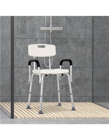 HOMCOM Portable Shower Chair, Adjustable Medical Stool, with Back and Armrest for Enhanced Mobility, White. 72-0007 - pic 71196 | FastDaddyshop