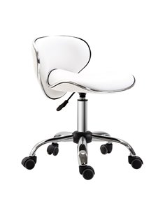 HOMCOM PU Leather Rolling Swivel Salon Chair Salon Stool with Backrest White 921-076