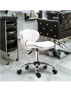 HOMCOM PU Leather Rolling Swivel Salon Chair Salon Stool with Backrest White 921-076 2