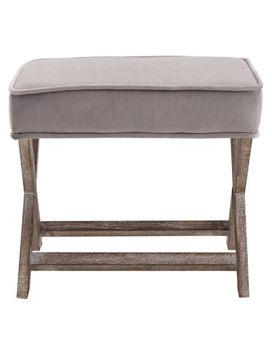 HOMCOM Padded Footstool with Velvet Cover and X Leg Chair, Shabby Chic Footrest, Solid Rubber Wood, 49.5 x 45 x 41 cm, Grey 833-