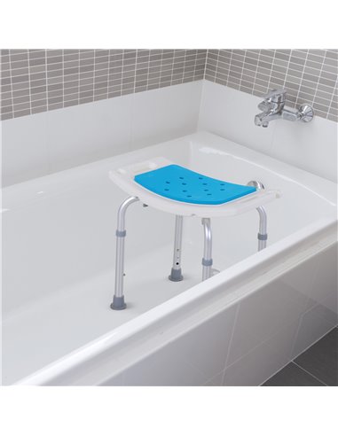 HOMCOM 6-Level Height Adjustable Aluminium Bath Room Stool Chair Shower Non-Slip Design w/ Padded Seat Drainiage Holes Foot Pad 