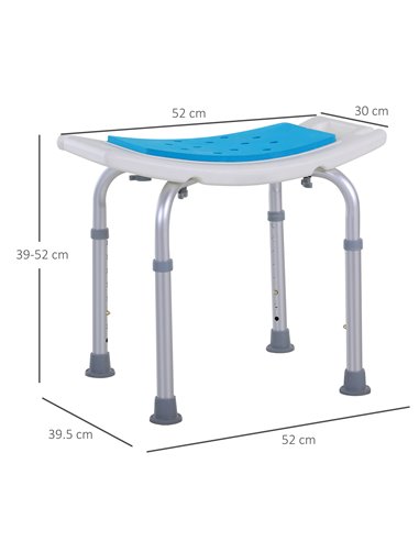 HOMCOM 6-Level Height Adjustable Aluminium Bath Room Stool Chair Shower Non-Slip Design w/ Padded Seat Drainiage Holes Foot Pad 