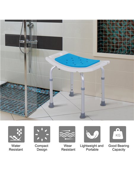 HOMCOM 6-Level Height Adjustable Aluminium Bath Room Stool Chair Shower Non-Slip Design w/ Padded Seat Drainiage Holes Foot Pad  - pic 71227 | FastDaddyshop