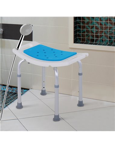 HOMCOM 6-Level Height Adjustable Aluminium Bath Room Stool Chair Shower Non-Slip Design w/ Padded Seat Drainiage Holes Foot Pad 